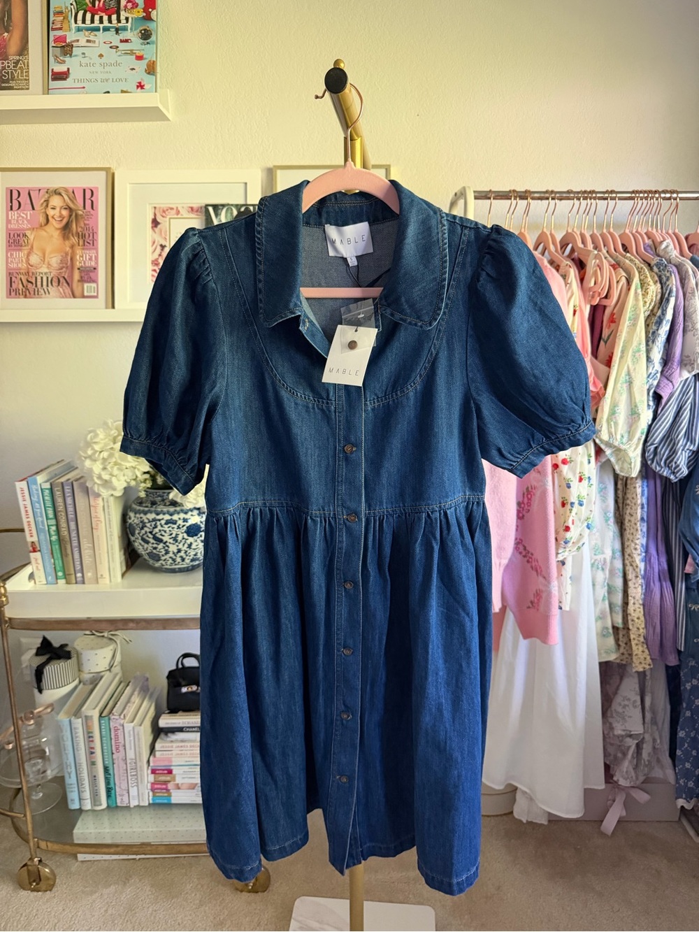 Mable Blue Denim Button-Front Dress